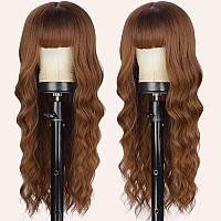 Lativ Auburn Wig With Bangs Long Wavy Ginger Wig Natural Looking Heat Resistant Synthetic Curly Full Wigs For Women Daily Use 26