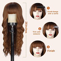 Lativ Auburn Wig With Bangs Long Wavy Ginger Wig Natural Looking Heat Resistant Synthetic Curly Full Wigs For Women Daily Use 26