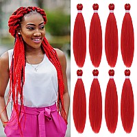 Red Braiding Hair Pre Stretched 20 Inch 8 Packs Braiding Hair Extensions For Crochet Box Braids Twists Locs Hair Soft Yaki Textu