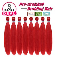 Red Braiding Hair Pre Stretched 20 Inch 8 Packs Braiding Hair Extensions For Crochet Box Braids Twists Locs Hair Soft Yaki Textu