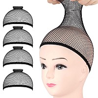 Wig Caps Fandamei 4Pcs Wig Caps Mesh Net Open End Black Wig Cap For Women Nylon Mesh Wig Caps Net Strength Wig Cap Mesh Wig