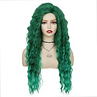 Gnimegil 26 Inch Long Curly Wavy Green Wig Natural Ombre Fluffy Synthetic Hair Replacement Wig With Free Part Hairline For Costu