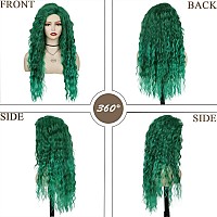 Gnimegil 26 Inch Long Curly Wavy Green Wig Natural Ombre Fluffy Synthetic Hair Replacement Wig With Free Part Hairline For Costu