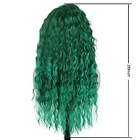 Gnimegil 26 Inch Long Curly Wavy Green Wig Natural Ombre Fluffy Synthetic Hair Replacement Wig With Free Part Hairline For Costu