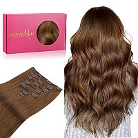 Wennalife Clip In Hair Extensions Real Human Hair 20 Inch 120G 7Pcs Human Hair Extensions Clip In Human Hair Light Auburn Brow