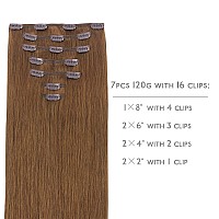 Wennalife Clip In Hair Extensions Real Human Hair 20 Inch 120G 7Pcs Human Hair Extensions Clip In Human Hair Light Auburn Brow