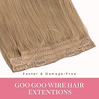 Goo Goo Wire Hair Extensions Human Hair Bronde Natural 12Inch 70G Invisible Wire Hair Extensions With Transparent Seamless Fi