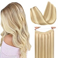 Goo Goo Wire Hair Extensions Human Hair 18A613A Dark Blonde Mix Bleach Blonde Highlighted 12Inch 70G Invisible Wire Hair Exte