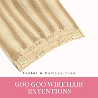 Goo Goo Wire Hair Extensions Human Hair 18A613A Dark Blonde Mix Bleach Blonde Highlighted 12Inch 70G Invisible Wire Hair Exte