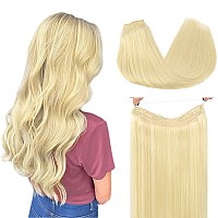 Goo Goo Wire Hair Extensions Human Hair 613R Bleach Blonde Natural 12Inch 70G Invisible Wire Hair Extensions With Transparent