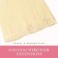 Goo Goo Wire Hair Extensions Human Hair 613R Bleach Blonde Natural 12Inch 70G Invisible Wire Hair Extensions With Transparent