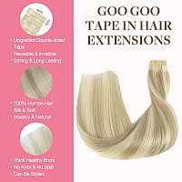 Goo Goo Tape In Hair Extensions Human Hair 17A60A Ash Blonde Highlighted Platinum Blonde 20Inch 50G 20Pcs Thick Ends Straigh