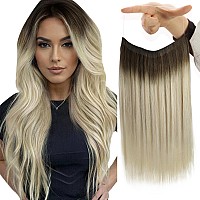 Fshine Blonde Hair Extensions Real Human Hair Fish Wire Dark Brown Ombre Blonde Natural Extensions Human Hair 20 Inch 80G Blonde