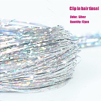 Yooonxi 12Pcs Hair Tinsel Clip In 196Inch Glitter Tinsel Hair Extensions Clip In Hair Tinsel Kit Heat Resistant Shiny Sparkle F