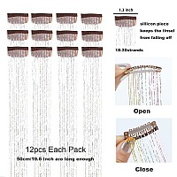 Yooonxi 12Pcs Hair Tinsel Clip In 196Inch Glitter Tinsel Hair Extensions Clip In Hair Tinsel Kit Heat Resistant Shiny Sparkle F