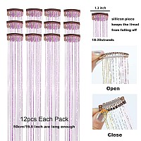 Yooonxi 12Pcs Hair Tinsel Clip In 196Inch Glitter Tinsel Hair Extensions Clip In Hair Tinsel Kit Heat Resistant Shiny Sparkle F