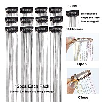 Yooonxi 12Pcs Hair Tinsel Clip In 196Inch Glitter Tinsel Hair Extensions Clip In Hair Tinsel Kit Heat Resistant Shiny Sparkle F