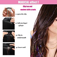 Yooonxi 12Pcs Hair Tinsel Clip In 196Inch Glitter Tinsel Hair Extensions Clip In Hair Tinsel Kit Heat Resistant Shiny Sparkle F