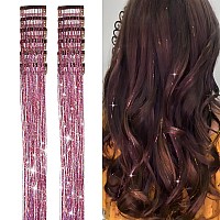 Yooonxi 12Pcs Hair Tinsel Clip In 196Inch Glitter Tinsel Hair Extensions Clip In Hair Tinsel Kit Heat Resistant Shiny Sparkle F