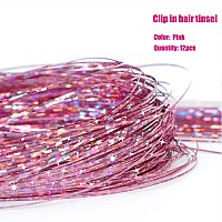 Yooonxi 12Pcs Hair Tinsel Clip In 196Inch Glitter Tinsel Hair Extensions Clip In Hair Tinsel Kit Heat Resistant Shiny Sparkle F