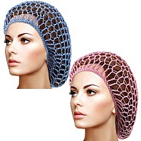 Waydress 2 Pieces Mesh Hair Net Rayon Knit Snood Women Crocheted Sleep Cap Blue Pink