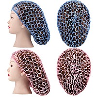 Waydress 2 Pieces Mesh Hair Net Rayon Knit Snood Women Crocheted Sleep Cap Blue Pink