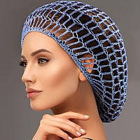 Waydress 2 Pieces Mesh Hair Net Rayon Knit Snood Women Crocheted Sleep Cap Blue Pink