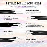 Lankiz Lash Tweezers Eyelash Extension Tweezers Set Professional Straight And Curved Eyelash Tweezer Volume Isolation Appl