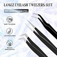 Lankiz Lash Tweezers Eyelash Extension Tweezers Set Professional Straight And Curved Eyelash Tweezer Volume Isolation Appl