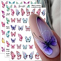 6 Sheets Colourful Butterfly Nail Stickers 3D Butterfly Nail Art Stickers Spring Nail Decals Nail Art Supplies Holographic Butte