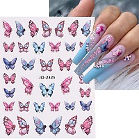 6 Sheets Colourful Butterfly Nail Stickers 3D Butterfly Nail Art Stickers Spring Nail Decals Nail Art Supplies Holographic Butte