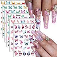 6 Sheets Colourful Butterfly Nail Stickers 3D Butterfly Nail Art Stickers Spring Nail Decals Nail Art Supplies Holographic Butte