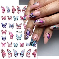 6 Sheets Colourful Butterfly Nail Stickers 3D Butterfly Nail Art Stickers Spring Nail Decals Nail Art Supplies Holographic Butte