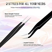 Lankiz Lash Tweezers Eyelash Extension Tweezers Set Professional Straight And Curved Eyelash Tweezer Volume Isolation Appl