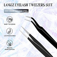 Lankiz Lash Tweezers Eyelash Extension Tweezers Set Professional Straight And Curved Eyelash Tweezer Volume Isolation Appl