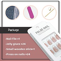 Yosomk French Tip Press On Nails Medium Almond Fake Nails With Flower Design Nude Stick On Artificial Nails Glossy Glue On False