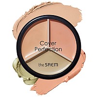 THE SAEM Cover Perfection Triple Pot Concealer - 3 Color Concealer with Clear Beige, Green & Peach Shades - Full Coverage Concealer to Correct & Conceal Redness, Dark Circles, 01 Correct Beige