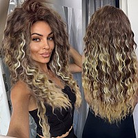 Gnimegil Long Curly Wigs For Women Synthetic Wig Hair Brown Mixed Blonde Wave Wig Ombre Blonde Soft Natural Wigs For Daily Wear