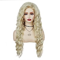 Gnimegil Womens Long Blonde Curly Wavy Fluffy Wig Soft Natural Looking Synthetic Hair Wig Thick Body Wave Hair For Daily Party