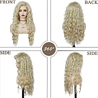 Gnimegil Womens Long Blonde Curly Wavy Fluffy Wig Soft Natural Looking Synthetic Hair Wig Thick Body Wave Hair For Daily Party