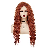 Gnimegil Long Wavy Ginger Red Hair Wig Soft Synthetic Curly Costume Wig With Ombre Fluffy Waves Free Part Hairline Natural Coppe