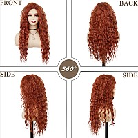 Gnimegil Long Wavy Ginger Red Hair Wig Soft Synthetic Curly Costume Wig With Ombre Fluffy Waves Free Part Hairline Natural Coppe