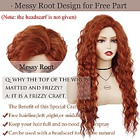 Gnimegil Long Wavy Ginger Red Hair Wig Soft Synthetic Curly Costume Wig With Ombre Fluffy Waves Free Part Hairline Natural Coppe