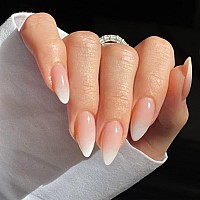 Yosomk Gradient Nude Press On Nails Medium Almond Fake Nails Glossy Stick On Acrylic Nails Natural Ombre Glue On False Nails For