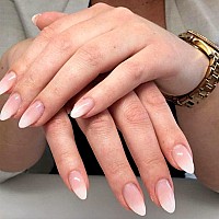 Yosomk Gradient Nude Press On Nails Medium Almond Fake Nails Glossy Stick On Acrylic Nails Natural Ombre Glue On False Nails For