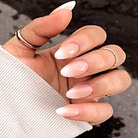 Yosomk Gradient Nude Press On Nails Medium Almond Fake Nails Glossy Stick On Acrylic Nails Natural Ombre Glue On False Nails For