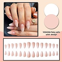 Yosomk Gradient Nude Press On Nails Medium Almond Fake Nails Glossy Stick On Acrylic Nails Natural Ombre Glue On False Nails For