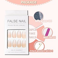 Yosomk Gradient Nude Press On Nails Medium Almond Fake Nails Glossy Stick On Acrylic Nails Natural Ombre Glue On False Nails For