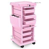 Tasalon Ultimate Rolling Cart For Salon Stations Space Saving Lockable 6 Tray Salon Trolley With 2 Tray Holders Hair Beauty