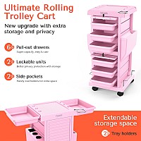 Tasalon Ultimate Rolling Cart For Salon Stations Space Saving Lockable 6 Tray Salon Trolley With 2 Tray Holders Hair Beauty